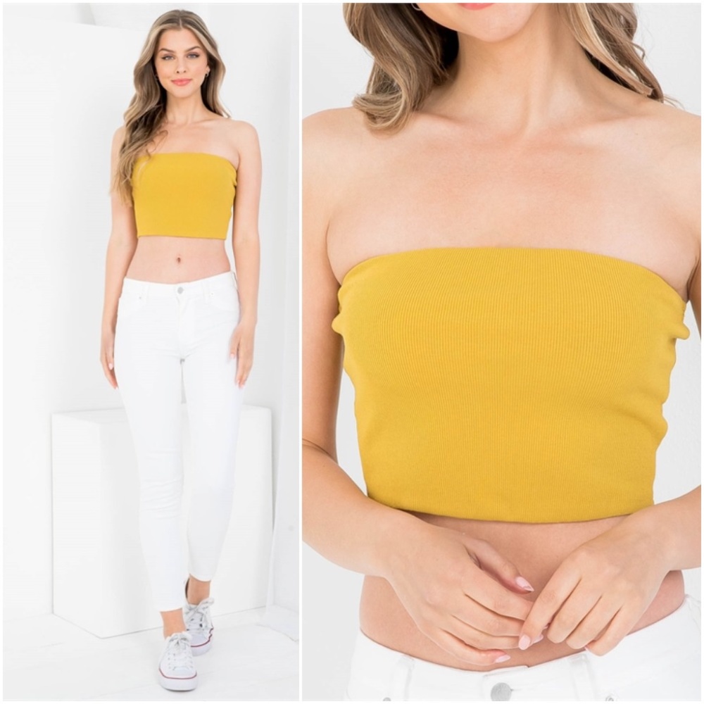 MUSTARD RIBBED TUBE TOP